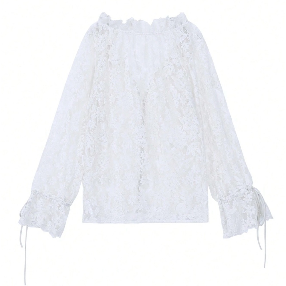 Rouge! White Floral Lace Button-Down Shirt - Picture 4 of 12